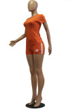オレンジファッションカジュアル大人マダムレターツーピーススーツストレート半袖ツーピース