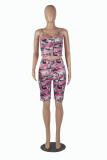 Pink Fashion adult Active Print Two Piece Suits Straight Sleeveless Two-Piece Short Set