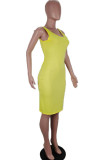 Yellow Fashion Sexy adult Ma'am Tank Sleeveless O neck A-Line Knee-Length Solid Dresses