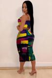 Vestido de dos piezas regular con estampado de patchwork casual de moda sexy multicolor
