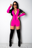 Orange Sexy Fashion Solid Patchwork zipper Geometric Long Sleeve V Neck Rompers