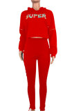 Pantalon crayon rouge à volants élastiques et lettres hautes, costume deux pièces