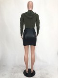 Army Green Zipper Fly Solid Skinny shorts  Two-piece suit