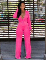 rose red Elastic Fly High Solid Loose Pants  Jumpsuits & Rompers