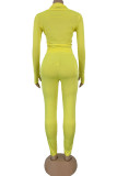 Yellow Milk Silk Fashion Sexy adult Ma'am Solid Two Piece Suits pencil Long Sleeve Two Pieces