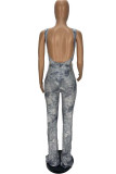 Grey Blends Casual Print Tie Dye Boot Cut Sleeveless Two Pieces