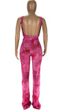 rose red Blends Casual Print Tie Dye Boot Cut Sleeveless Two Pieces
