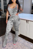 Grey Blends Casual Print Tie Dye Boot Cut Sleeveless Two Pieces