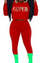 Red Elastic Fly High Letter pencil Pants  Two-piece suit