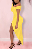 Желтые сексуальные платья с открытыми плечами и длинными рукавами с v-образным вырезом, асимметричные мини-платья в стиле пэчворк, однотонные асимметричные платья