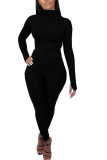 Black Milk Silk Fashion Sexy Erwachsene Ma'am Solid Two Piece Suits Pencil Long Sleeve Two Pieces