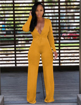 Yellow Elastic Fly High Solid Loose Pants  Jumpsuits & Rompers