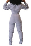 Grey Fashion Sexy adult Ma'am Patchwork Solid Two Piece Suits Straight Long Sleeve Two Pieces