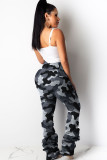 Grey Zipper Fly Mid camouflage Draped Straight Pants