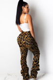 Leopard print Zipper Fly Mid camouflage Draped Straight Pants