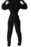 Черные модные сексуальные костюмы для взрослых мэм в стиле пэчворк, однотонные костюмы из двух предметов, прямые костюмы из двух предметов с длинными рукавами