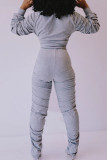 Grey Fashion Sexy adult Ma'am Patchwork Solid Two Piece Suits Straight Long Sleeve Two Pieces