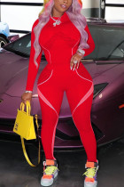 Красный модный сексуальный взрослый мэм лоскутное принт из двух частей костюмы карандаш с длинным рукавом из двух частей