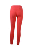 Red Elastic Fly High Solid pencil Pants Bottoms