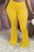 Yellow Elastic Fly Mid Solid Boot Cut Pants Bottoms