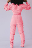 Розовые модные сексуальные костюмы для взрослых, мэм, лоскутные однотонные костюмы из двух предметов, прямые костюмы из двух предметов с длинными рукавами