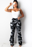 Grey Zipper Fly Mid camouflage Draped Straight Pants