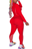 rosa röd Mode Sexig vuxen Ma'am Patchwork Tryck Tvådelad Kostym Penna Långärmad Tvådelad