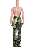 Camouflage Zipper Fly Mid camouflage Draped Straight Pants
