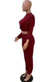Wine Red Sexy Europe and America Patchwork Solid pencil Long Sleeve Two Pieces