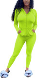 Флуоресцентный зеленый модный сексуальный взрослый мэм лоскутное однотонный костюм из двух предметов карандаш с длинным рукавом из двух предметов