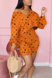 Orange Mode Casual Europe and America Print Regular Long Sleeves Two Pieces