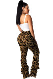 Pantalones rectos drapeados con estampado de leopardo y cremallera
