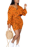 Orange Fashion Casual Europe and America Print Regular Long Sleeve Two Pieces