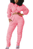 Розовые модные сексуальные костюмы для взрослых, мэм, лоскутные однотонные костюмы из двух предметов, прямые костюмы из двух предметов с длинными рукавами