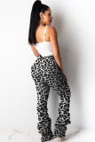 Leopard print Zipper Fly Mid camouflage Draped Straight Pants