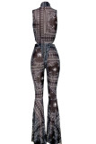 Red Network Sexy Print Mesh perspectief UITGEHALTE Boot Cut Mouwloos Two Pieces