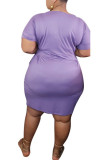 Фиолетовый модный сексуальный взрослый мэм с круглым вырезом однотонный плюс размер