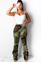 Camouflage Zipper Fly Mid camouflage Draped Straight Pants