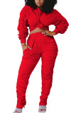 Red Fashion Sexy adult Ma'am Patchwork Solid Two Piece Suits Straight Long Sleeve Two Pieces