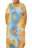 Green Sexy Europe and America O Neck Print Tie Dye Plus Size