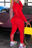 Röd mode sexig vuxen fru lapptäcketryck tvådelade kostymer penna långärmad tvådelad