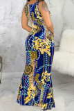 Разноцветная модная сексуальная взрослая мадам на бретельках без рукавов скользящая ступенчатая юбка длиной до пола платья с принтом
