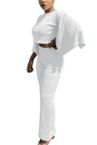 Branco moda adulto senhora ol sólido ternos de duas peças em linha reta três quartos duas peças