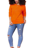 Orange O Neck Long Sleeve Solid Tops