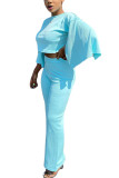 Blue Fashion adult Ma'am OL Solid Two Piece Suits Straight Three Quarter Two Pieces