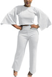 White Fashion adult Ma'am OL Solid Two Piece Suits Straight Three Quarter Two Pieces