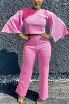ピンク ファッション 大人の奥様 OL ソリッド ツーピース スーツ ストレート スリークォーター ツーピース