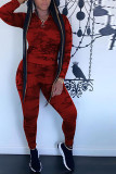 Vermelho moda adulto senhora rua camuflagem ternos de duas peças lápis manga longa duas peças