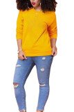 Yellow O Neck Long Sleeve Solid Tops