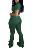 Grönt mode Casual vuxen fru Solid tvådelad kostym Lös kortärmad tvådelad